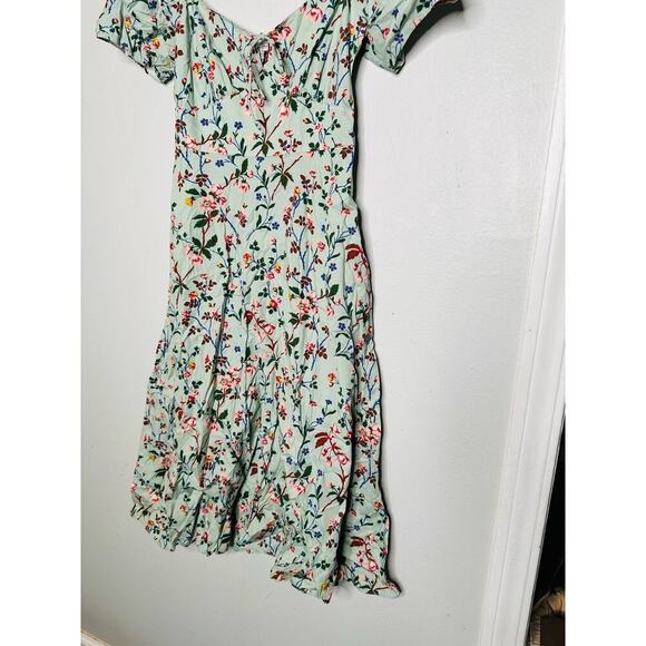 L. K. BENNETT Mint Green Floral Phelia Puff Sleeve Sweetheart Midi Dress Size 4 - Picture 7 of 11